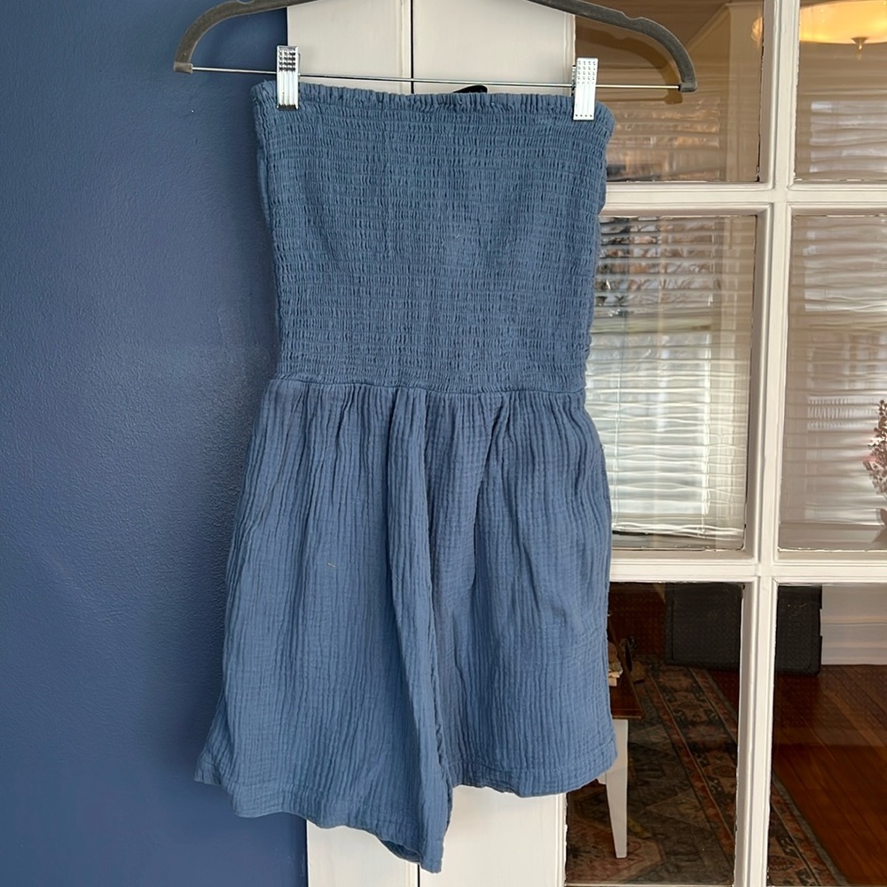 Azoe Blue Strapless Waffle Romper - Picture 2 of 4